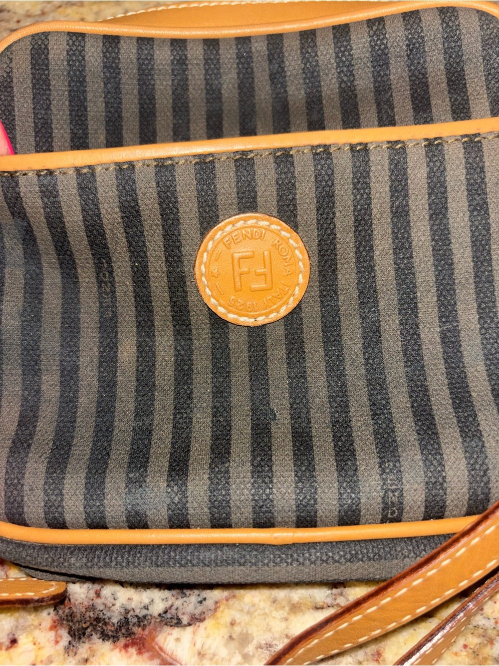 Fendi Striped Crossbody Bag in Brown and Tan Leather - Picture 6 of 10